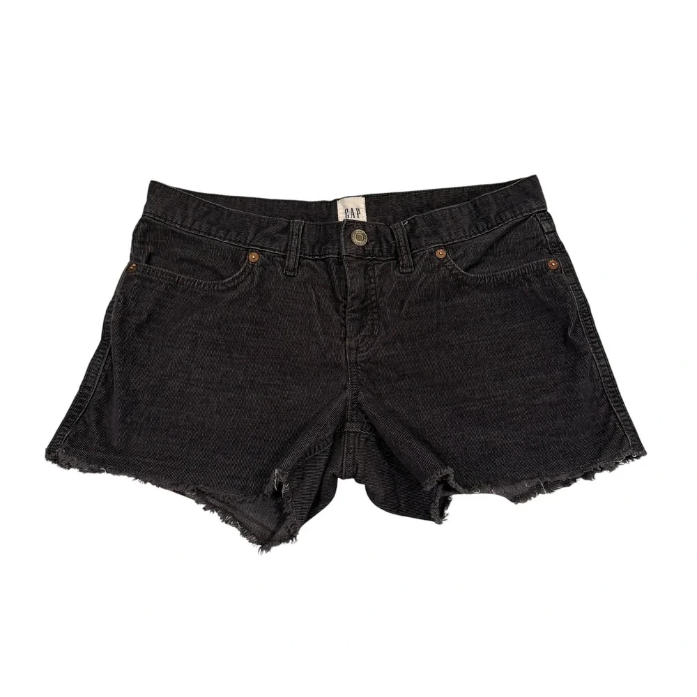 Gap Women Dark Grey Corduroy Cutoff Shorts Size 6 Raw Hem 5-Pocket Casual